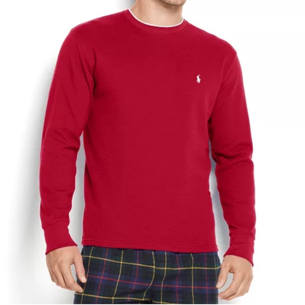 Polo by Ralph Lauren Red Crewneck Sweater Thermal Sleepwear White Pony Sz 2XL